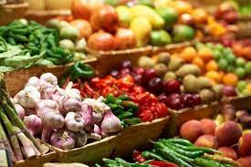 A basket with fresh fruits and vegetables