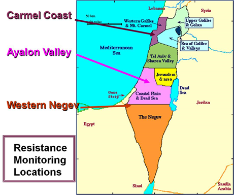 Diagram 2 – Resistance monitoring locations in cotton in Israel